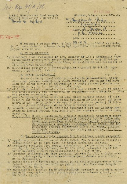 KKE 5534.jpg - Dok. Pismo w sprawie renty z Zakładu Ubezpieczeń Społecznych dla Michała Katkowskiego, Olsztyn, 25 XI 1954 r.